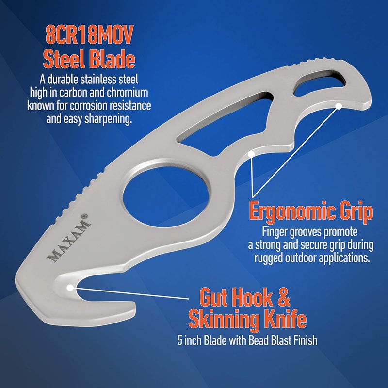Maxam Gut Hook & Sheath - Hunting Knife for Gutting & Skinning Deer, Elk, Hogs, Cutting Fishing Lines, Lift Hot Grates - Stainless Steel Blade with Pouch - Outdoor Survival Gear for Hunters - 5-inch - Image 2